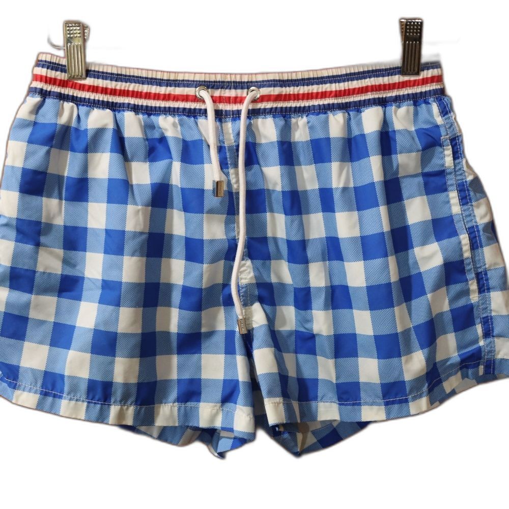 Zara Blue and White Checkered Swim Trunks Preppy Vacation Large